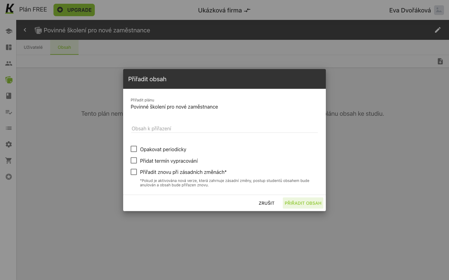 The assign-content dialog with its three settings