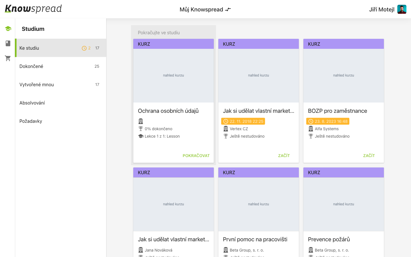 Knowspread after signing in, with the three screen areas marked